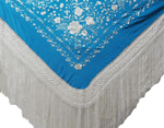 Handmade Embroidered Natural Silk Shawl. Fringes and Embroidery Same Color. Ref. 11026AZMF 330.580€ #5003511026AZMF